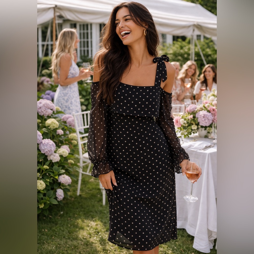 GANNI Polka Dot Print Midi Dress • Timeless Scandi Chic • Size M